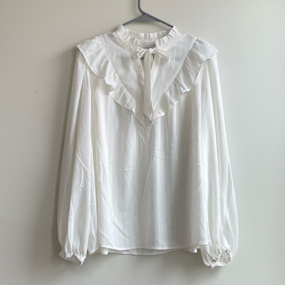Papaya Ruffles long sleeves bow tie blouse